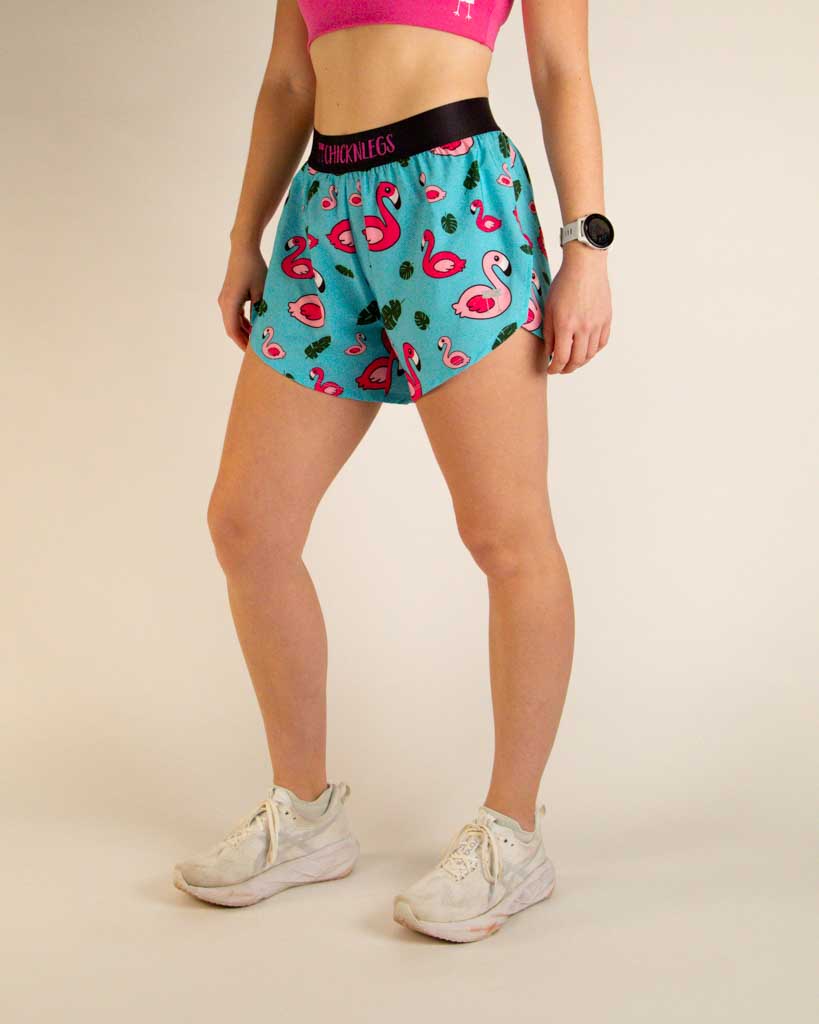 Women's Blue Flamingo 4" Split Shorts