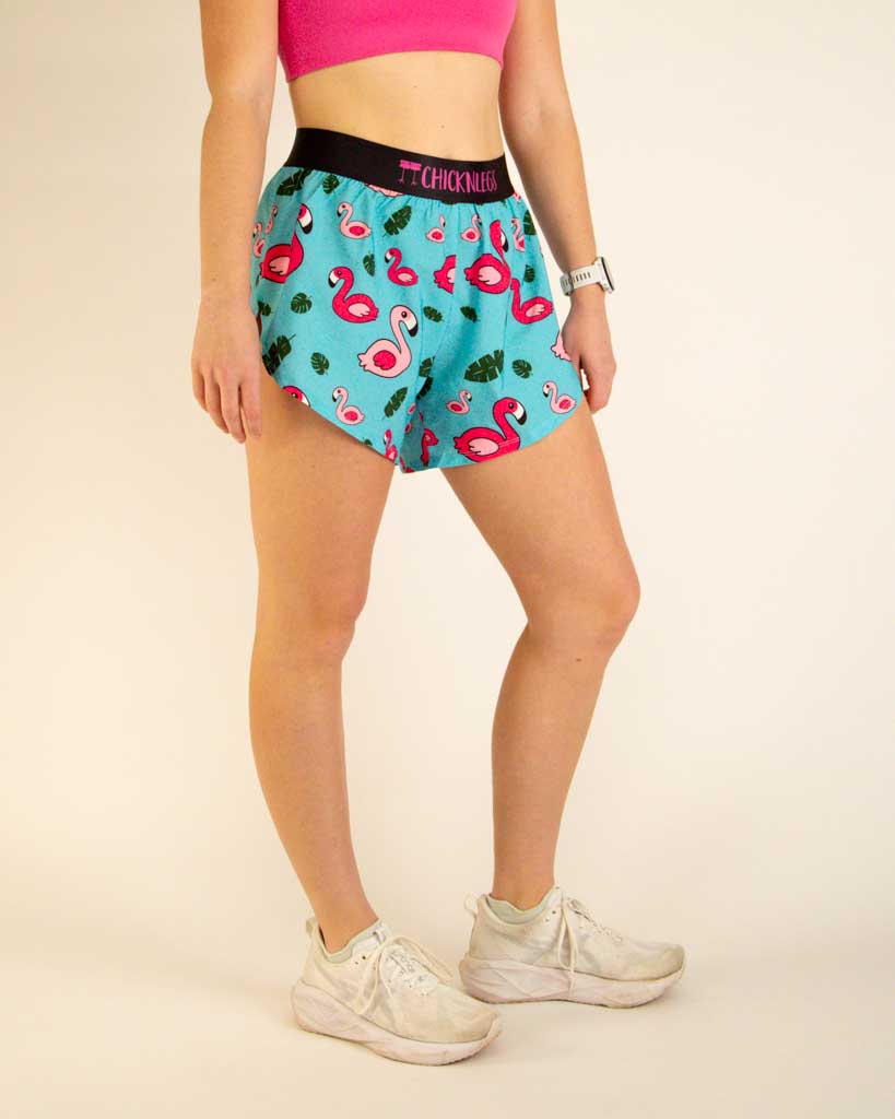 Women's Blue Flamingo 4" Split Shorts