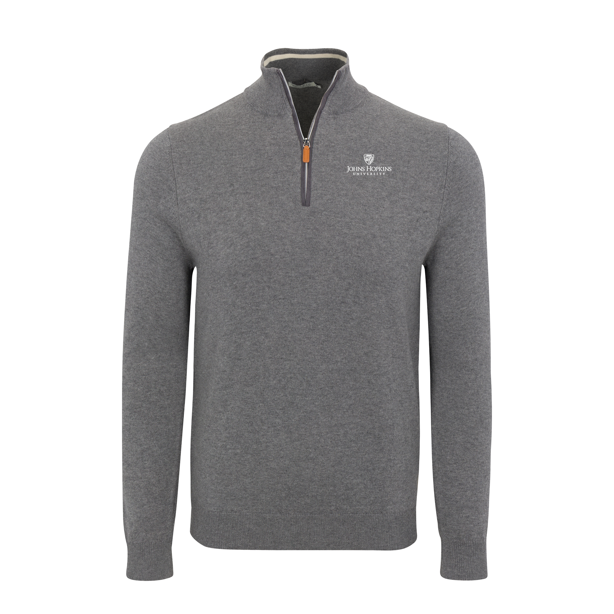 Johns Hopkins Grey with Grey Trim Luxury Touch Cotton and Cashmere Quarter Zip Sweater