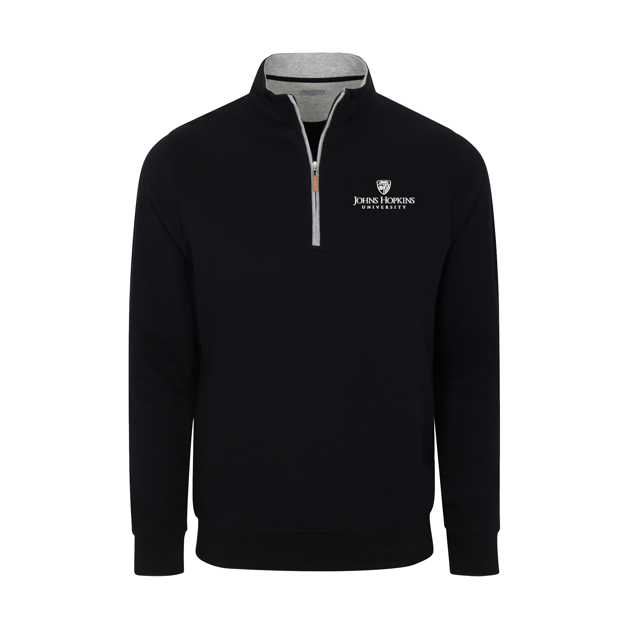 Johns Hopkins Heather Cloud Cotton Quarter Zip Pullover Black with Light Grey Trim